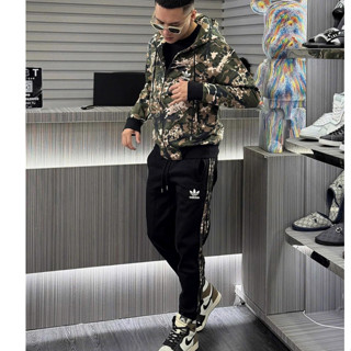  Set đồ thể thao nam Adidas nỉ rằn ri nam nữ – Áo khoác kéo khóa quần jogger 