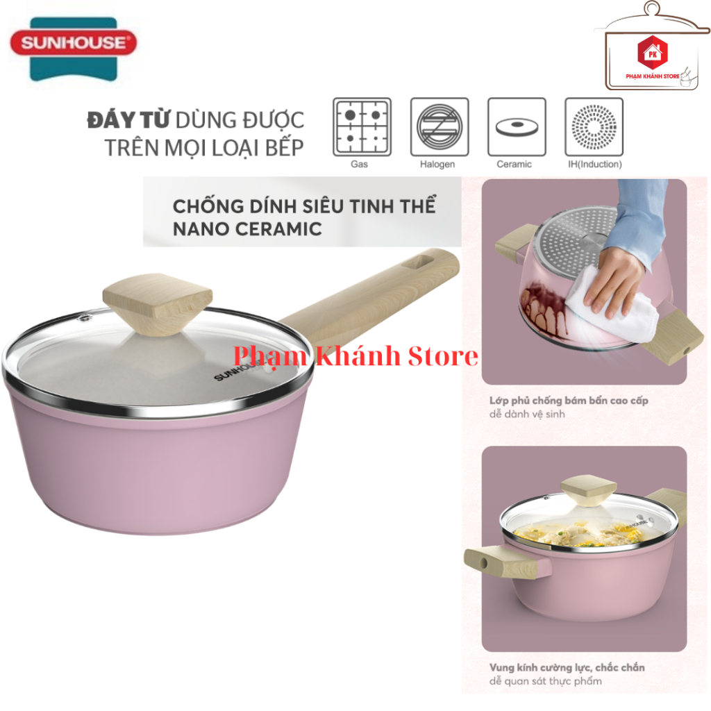 Quánh Phủ Sứ Nano Đáy Từ Sunhouse Healthy 18cm Hàng Chính Hãng