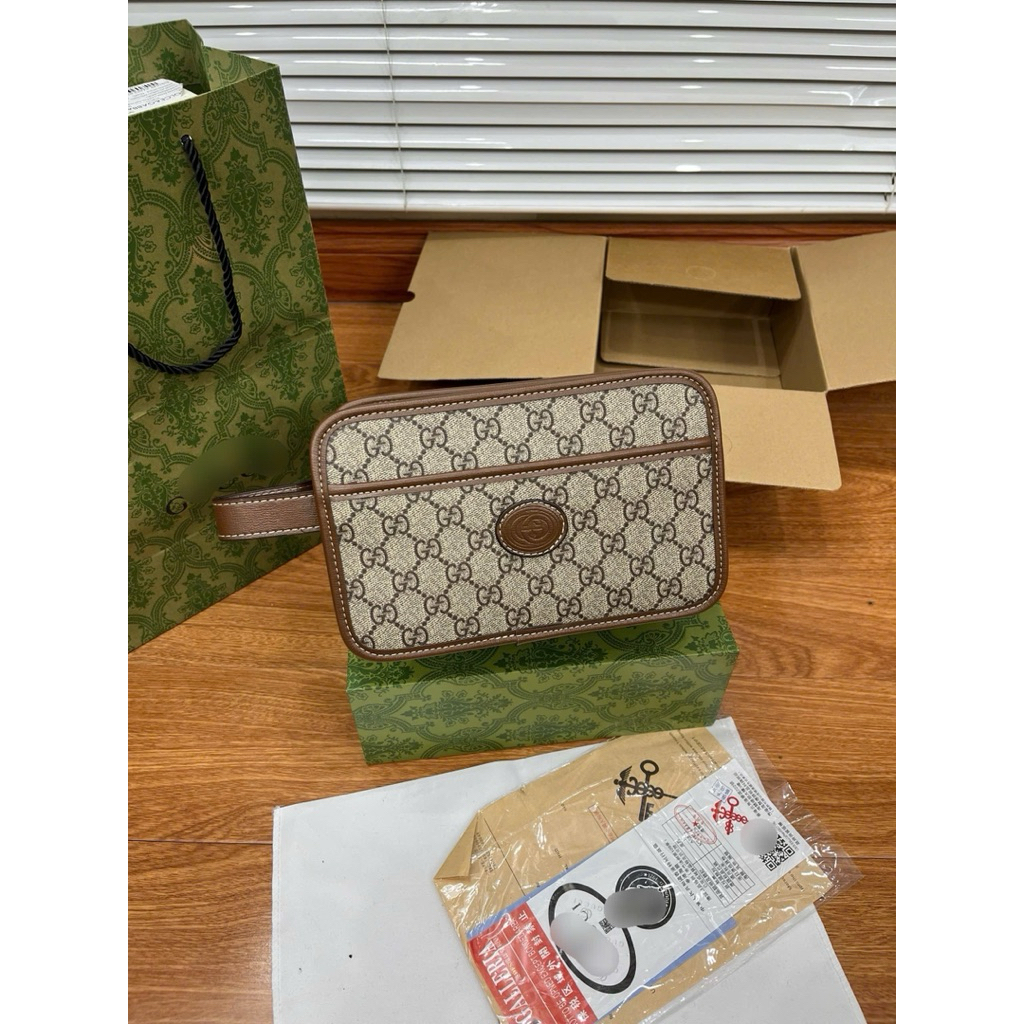 Túi Cầm Tay Vân Nâu Đơn Giản Sang Trọng Form Nam Nữ Có Sẵn Full Box