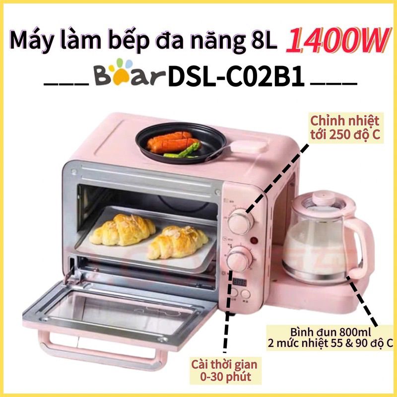 Lò nướng Bear DSL-C02B1 3in1 gồm lò nướng 8L + ấm đun giữ nhiệt 800ml + chảo rán chống dính