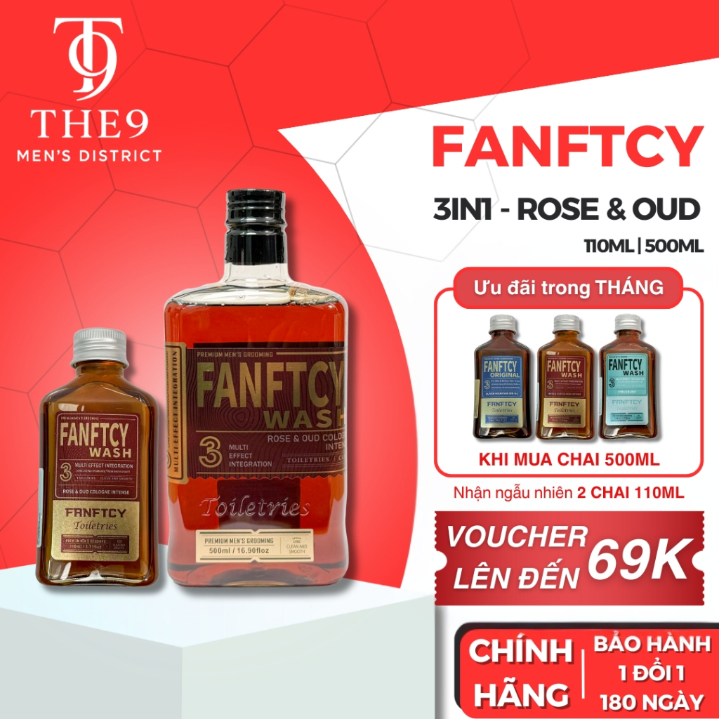 Sữa tắm nam Fanftcy Wash Rose & Oud Cologne Intense 110ml | 500ml cao cấp chính hãng, hương gỗ ấm áp