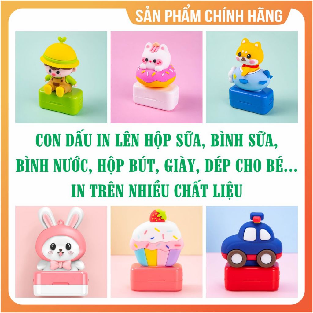 Con dấu in hộp sữa, hộp bút, dụng cụ học tập, in trên nhiều chất liệu - Dấu kèm 1 chai mực siêu nét