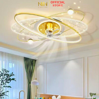  Quạt Đèn Ốp Trần Chung Cư Trang Trí Phòng Khách Phòng Ngủ Led 3 Màu Điều Khiển DC 6 Tốc Độ GIó_ ĐÈN LED TRANG TRÍ 