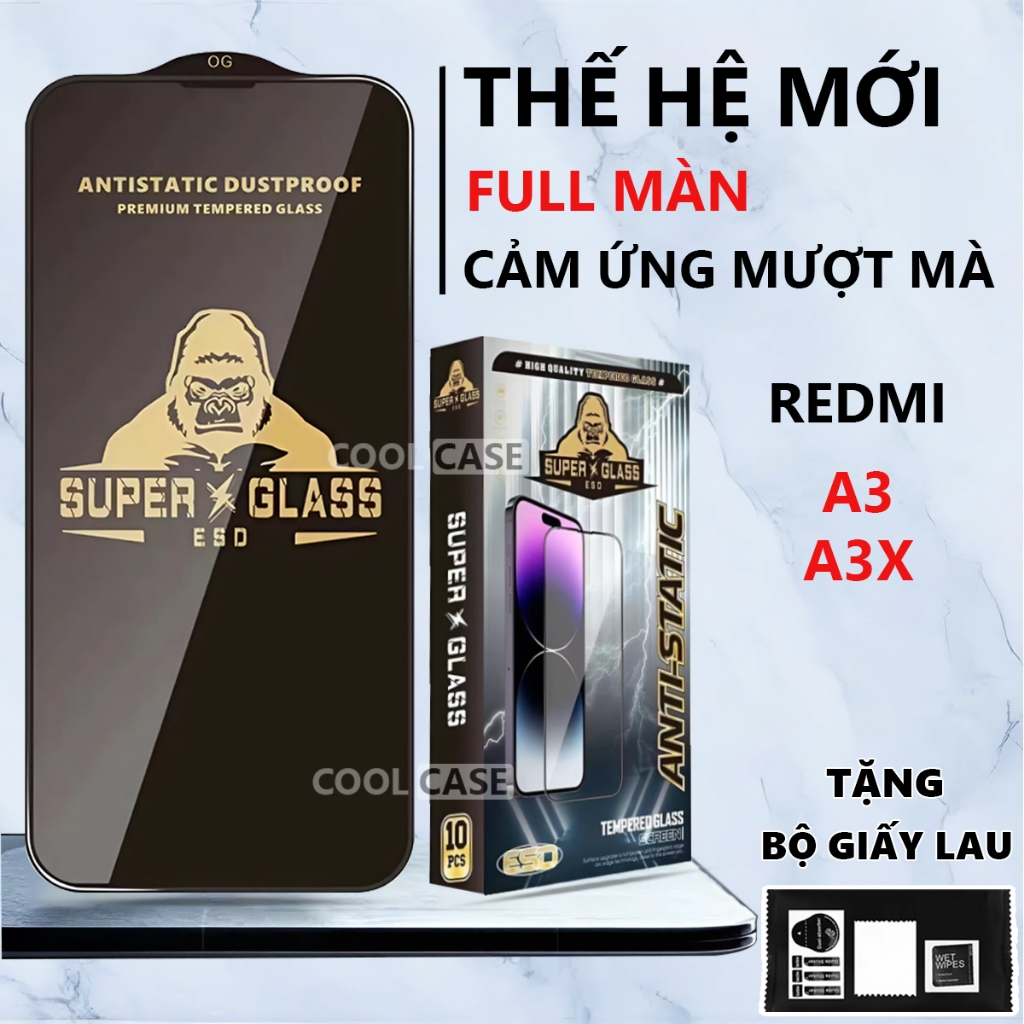 Kính cường lực cao cấp Redmi A3/ A3X cảm ứng mượt mà, full màn-Cool Casee