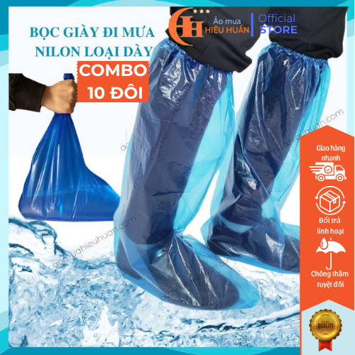 Giày Đi Mưa Nilon Loại Dày Dặn Hiệu Huấn, dễ sử dụng, gọn nhẹ tiện lợi, có thể tái sử dụng.