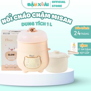 Nồi nấu cháo chậm Misan, nồi nấu cháo Bear cho bé 0.8L kèm lồng hấp bản Tiếng Việt Bảo hành 18 tháng Đậu Xoài Shop