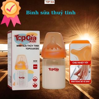 Bình sữa Topgiakids thủy tinh cao cấp núm ti silicon siêu mềm chống sặc giảm đầy hơi dung tích 180ml