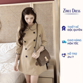  Váy Liền Kaki Cổ Sen Hoạ Tiết Viền Gắn Nơ Tay Lửng Dáng Ngắn Tiểu Thư Ivy Dress 