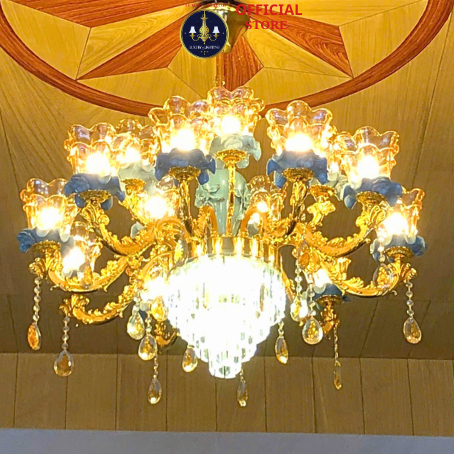 Đèn Chùm Thả Trần Pha Lê Xanh Ngọc Sang Trọng Phong Cách Cổ Điển Trang Trí Phòng Thờ Khách Sạn, Tặng Kèm Bóng_ĐÈN ITALY