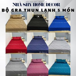 Trọn Bộ Chăn Ga Gối 5 Món Thun Hàn Quốc Trơn  Nhiều Màu - Chất Thun Mát Lạnh  - Nhà Shy Home Decor