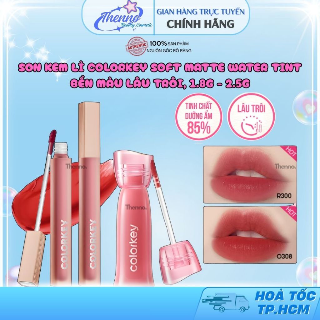 Son Kem Lì Colorkey Soft Matte Water Tint Bền Màu Lâu Trôi, Không Dính Cốc, Siêu Mịn Môi 1.8g/2.5g