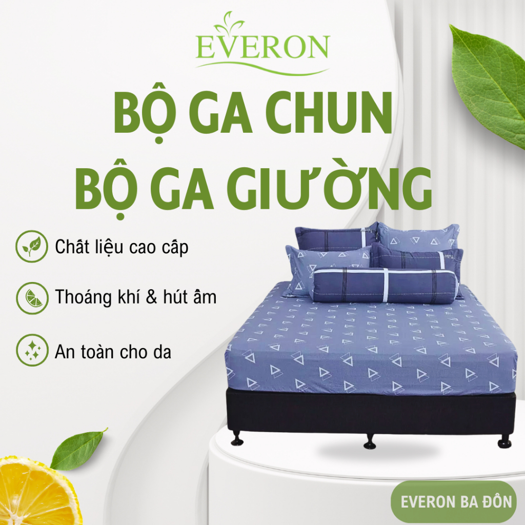 Bộ Ga Giường K-Bedding by Everon Cotton 100% – Ga Chun Cao Cấp Mềm Mịn, Thoáng Mát, An Toàn Cho Da, 