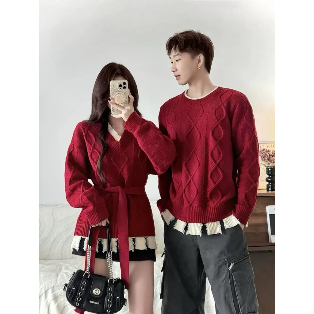 Bộ Đồ Đôi Áo Đôi Màu Đỏ Đón Giáng Sinh Noel Đón Tết Nguyên Đán