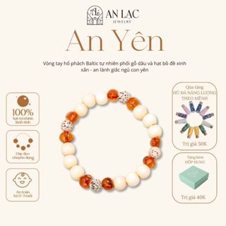 Vòng tay gỗ dâu cho bé phối hạt hổ phách và bồ đề xinh xắn - an lành giấc ngủ con yên | An Lạc Jewelry AMB25-32