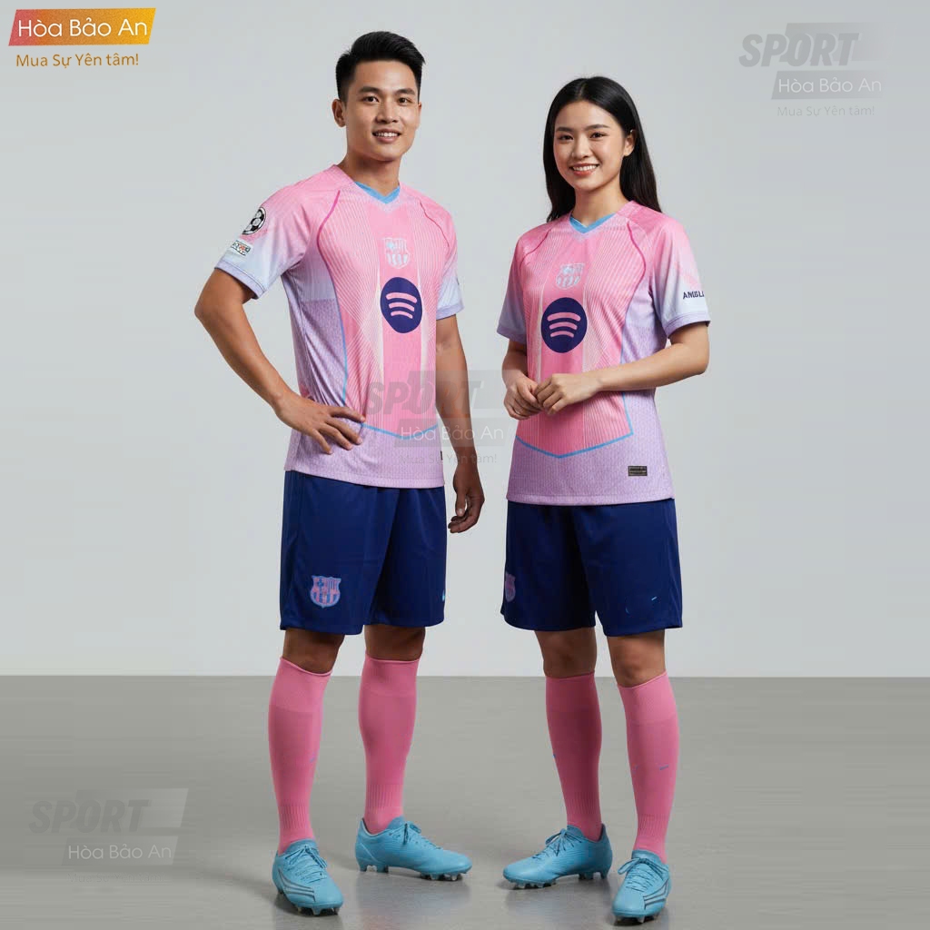 Áo barca sân khách 2025/26 màu hồng tím - bộ đồ đá banh barcelona đẹp - in tên số theo yêu cầu
