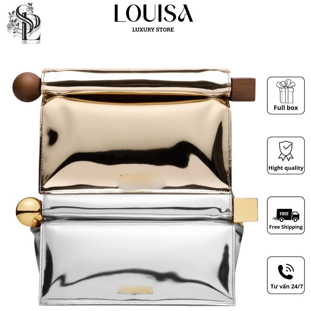 Túi cầm tay J.a.c.q.u.e.m.u.s dự tiệc, kim loại ánh bạc thiết kế độc đáo Louisa Store