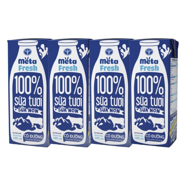 Lốc 4 Sữa Tươi Sữa Non Meta Fresh Có Đường 180Ml