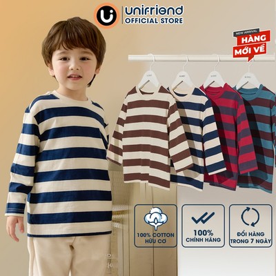 Áo phông tay dài kẻ ngang thu đông vải cotton mịn cho bé trai và bé gái Unifriend Hàn Quốc U900K - Size 1-12 tuổi