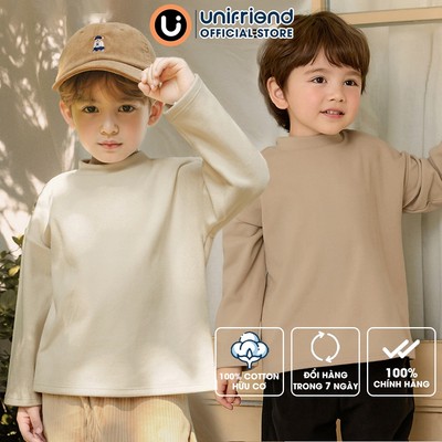 Áo thun dài tay cổ 3 phân vải nỉ cào bông ấm áp thu đông cho bé trai và bé gái Unifriend Hàn Quốc U900E, Size 1-12 tuổi