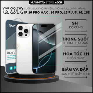  Kính cường lực iphone 16 pro max ip 16 plus 16e trong suốt KHÔNG FULL MÀN chống bám vân tay hãng GOR 