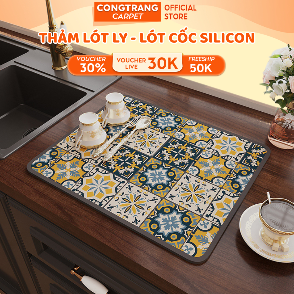 Thảm Silicon, Thảm Lót Ly Silicon Bọt Biển Siêu Thấm Nước Cho Nhà Bếp, Thấm Hút Nước Nhanh Khô Chống Trượt