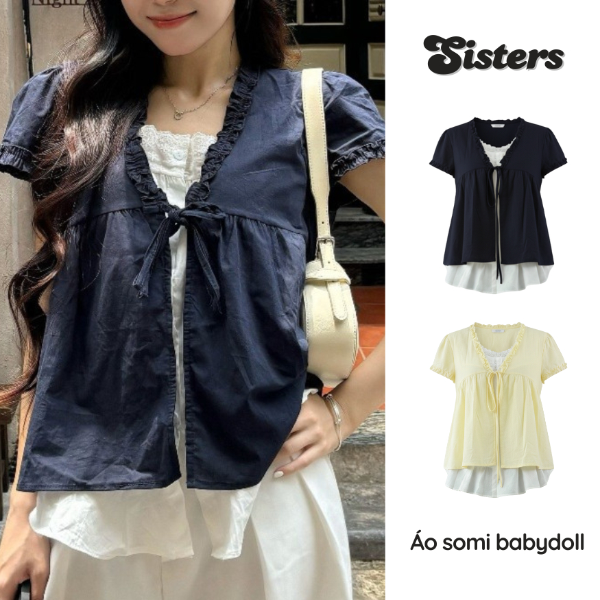 Áo Babydoll 2 Lớp Phối Viền Bèo NH203 Áo Kiểu Babydoll Dáng Rộng Xinh Xắn Dễ Thương