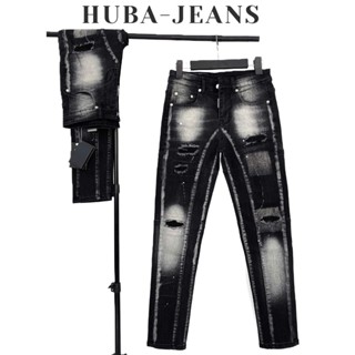 Quần jeans nam HUBA-JEANS (có BIGSIZE) PHOM ÔM ỐNG CÔN đen wash cao cấp 2 đáy Menswear Pants