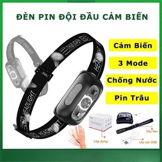  Đèn pin đội đầu siêu sáng cảm ứng bằng tay 1 bóng LED chống thấm nước IPX6 đèn đeo trán cảm biến pin trâu 