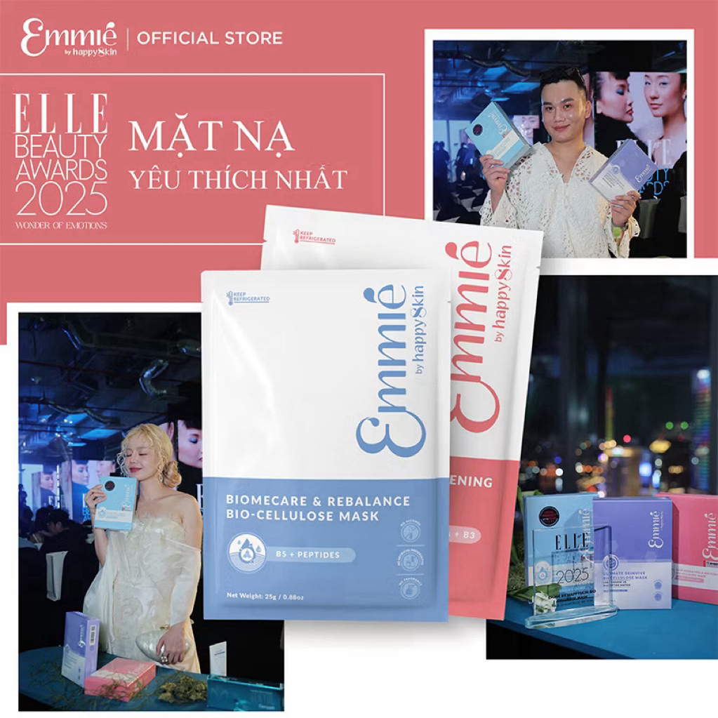 Hộp 10 mặt nạ sinh học phôi dừa Bio Cellulose: 5 mask B5 + 5 mask B3 25gx10 Emmie by Happyskin