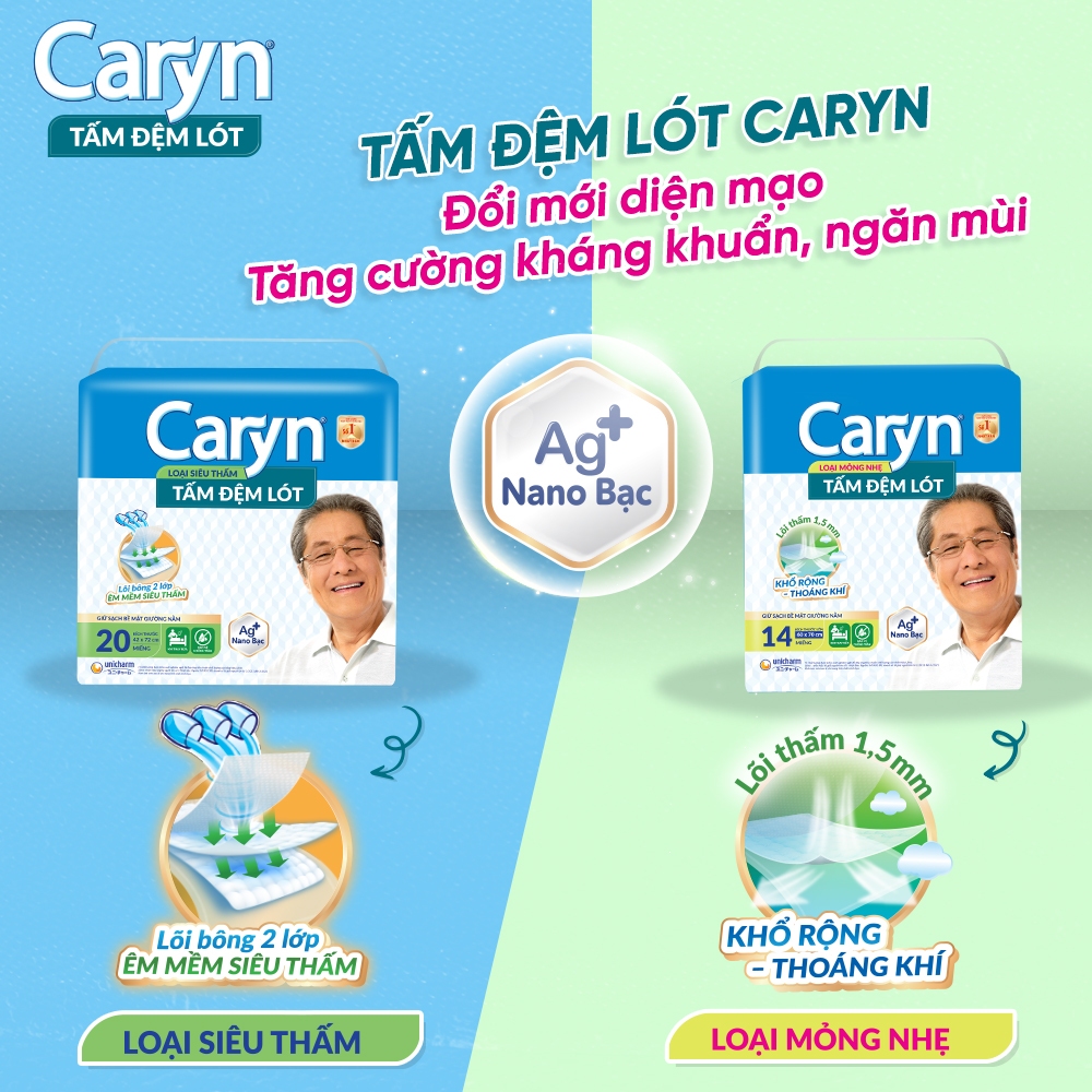 Tấm Đệm Lót Caryn L20 miếng loại siêu thấm/mỏng nhẹ - Miếng lót Caryn chống thấm cho người già