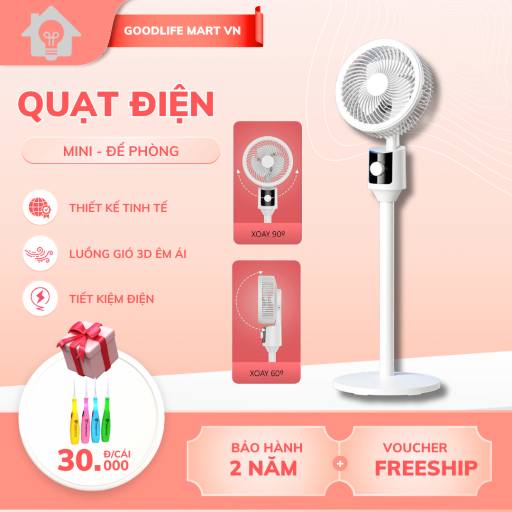 Quạt đứng đối lưu không khí, quạt đứng có xoay, tiết kiệm điện, tùy chỉnh chiều cao, bảo hành 3 năm
