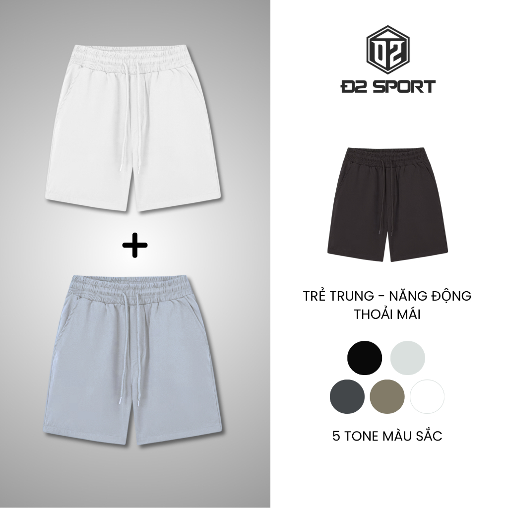 Combo Quần Short D2 Sport Thể Thao Nam Chất Vải Kaki Gió, Thoải Mái, Thấm Hút Mồ Hôi
