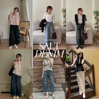  Quần Jean Ống Rộng "Salt Denim" TULIDU Quần Bò Dáng Suông Lỡ Mềm Mịn Gấu Cuốn Lai 