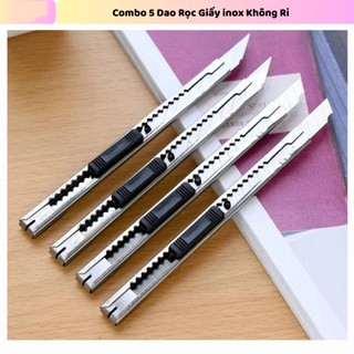 Combo 5 Dao Rọc Giấy, Cắt Giấy Văn Phòng Vỏ Kim Loại - Lưỡi Dao Thép Siêu Sắc