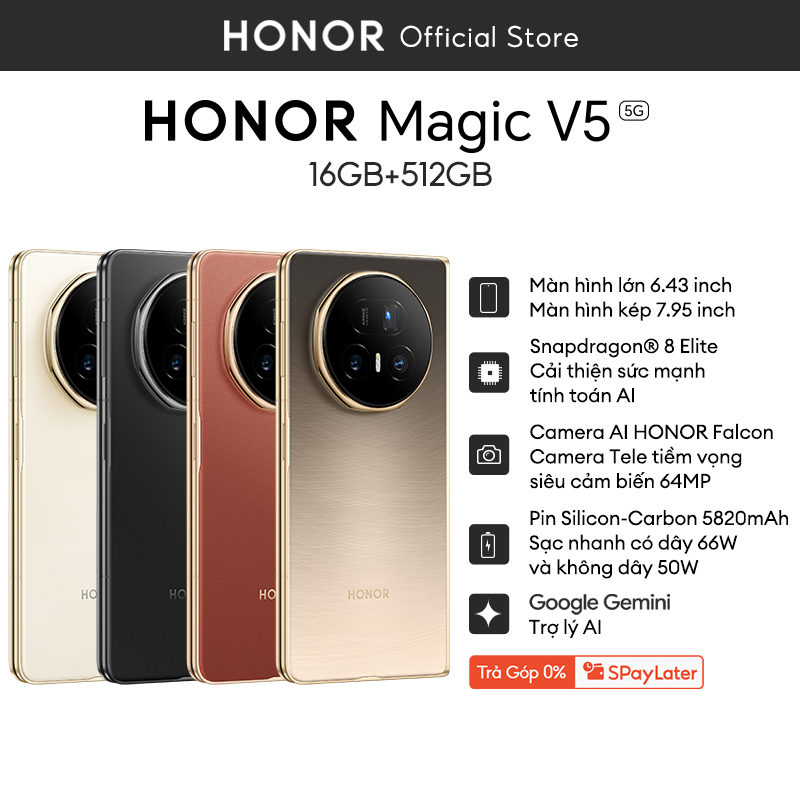 Điện Thoại Cao Cấp HONOR Magic V5 16GB+512GB | Pin 5820mAh | Màn hình 7.95 inch | Snapdragon 8 Elite | BigBuy360 - bigbuy360.vn