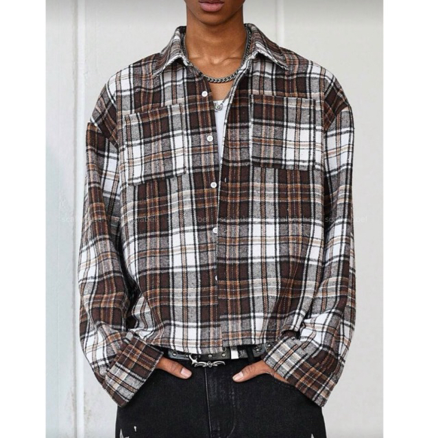 Áo Sơ Mi Kẻ Caro Rộng Rãi, Phong Cách Streetwear, Trẻ Trung - Flannel Checked Brown Shirt