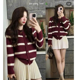  Áo Khoác Len Lông Thỏ Xù Áo Cadigan Dáng Vừa Phối Kẻ Sọc Ngang Bản To Cài Khuy Phong Cách Hàn Quốc Hàng Qccc Nanganhchu 