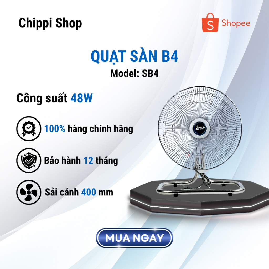 Quạt sàn TICO SB4 - Công suất 48W - Sải cánh 400mm - 100% motor đồng - Bảo hành 12 tháng - Tiết kiệm điện