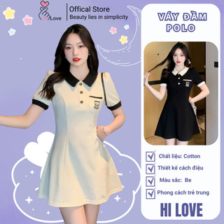 Váy đầm polo Váy chữ A ngắn tay trẻ trung dễ thương chất liệu cotton