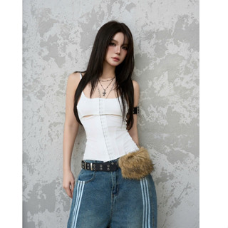  Thắt lưng lông Việt Nam   lông ngắn   đính dây đục lỗ unisex phong cách âu mỹ y2k 