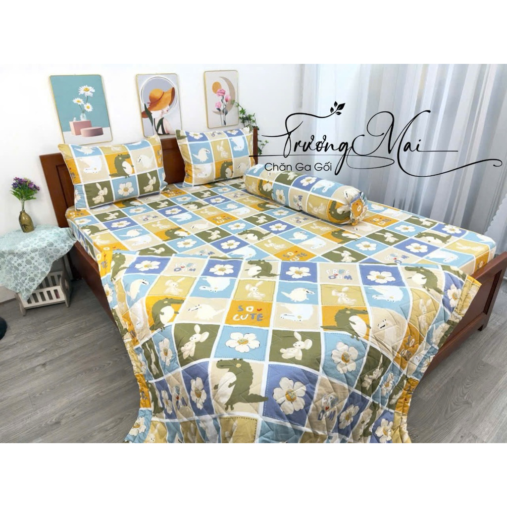 Ga gối mền 100% cotoon Việt Nam ( 1  có ga trãi, 2bao nằm, 1 bao ôm khoá kéo và 1 mền) 100% cotoon m