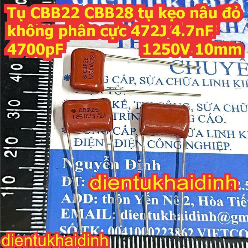 20 con Tụ CBB22 CBB28 tụ kẹo nâu đỏ không phân cực 472J 4.7nF 4700pF 1250V 1250V472J10mm kde2773