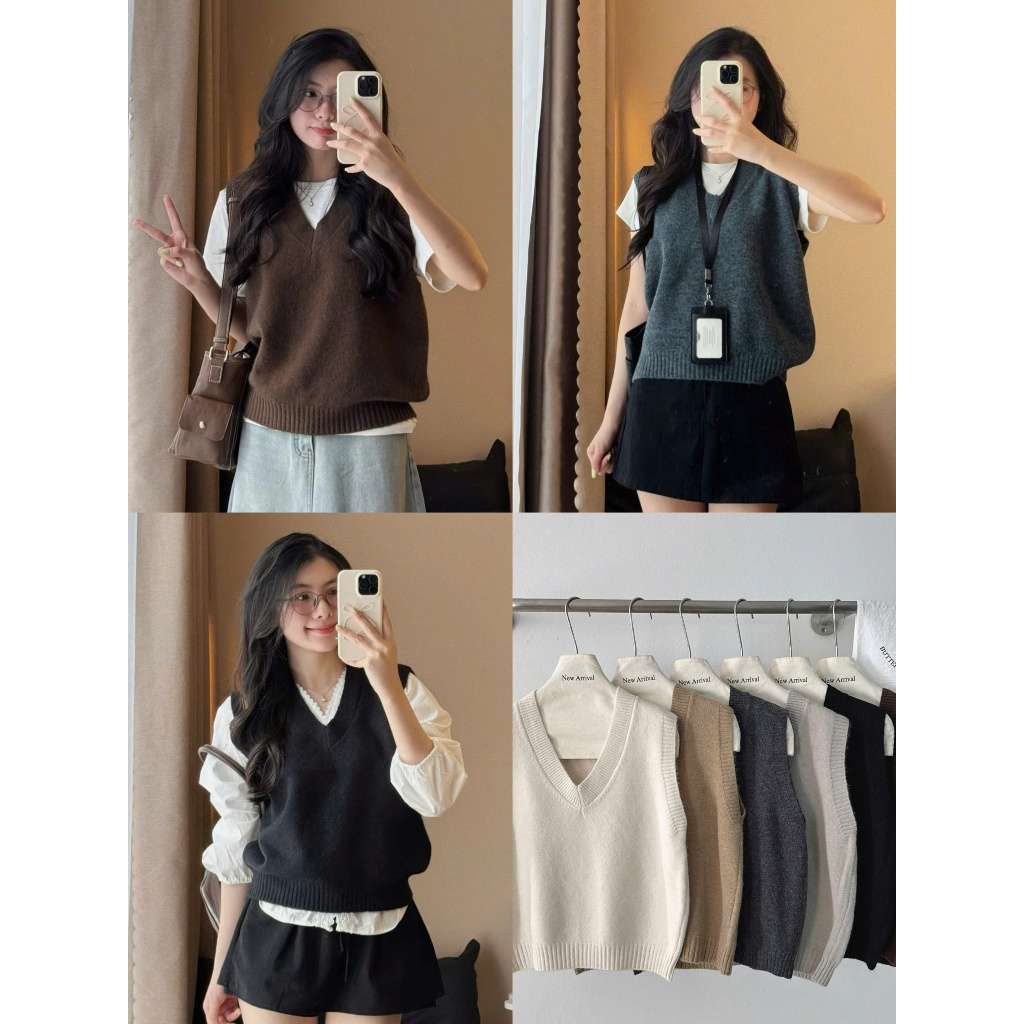 (ẢNH OLDSCHOOL) Áo gile len nữ lông thỏ cổ V form vừa GILE837