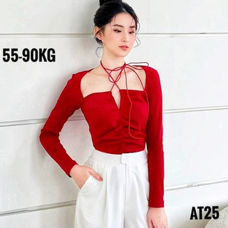 Áo croptop nữ tay dài bigsize 55-90kg kimfashion AT24, áo kiểu bigsize cột dây trước ngực