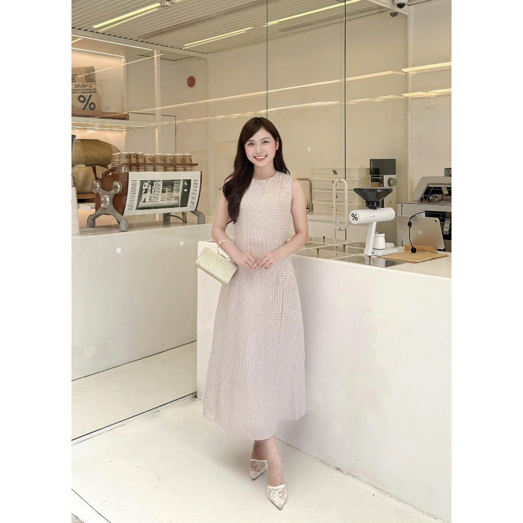 Vis Store - Đầm tweed dáng dài cổ tròn sát nách thanh lịch