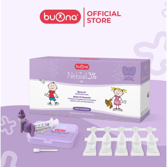 Buona Nebial 3% KIT - Bộ Rửa Mũi, Xịt Xông Làm Sạch Khoang Mũi Toàn Diện, Kèm 20 Ống Nebial 3% 5ml