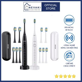Bàn chải đánh răng điện NEVAKI X600 + 6 đầu bàn chải thay thế, sạc không dây, Công nghệ làm sạch bằng sóng siêu âm