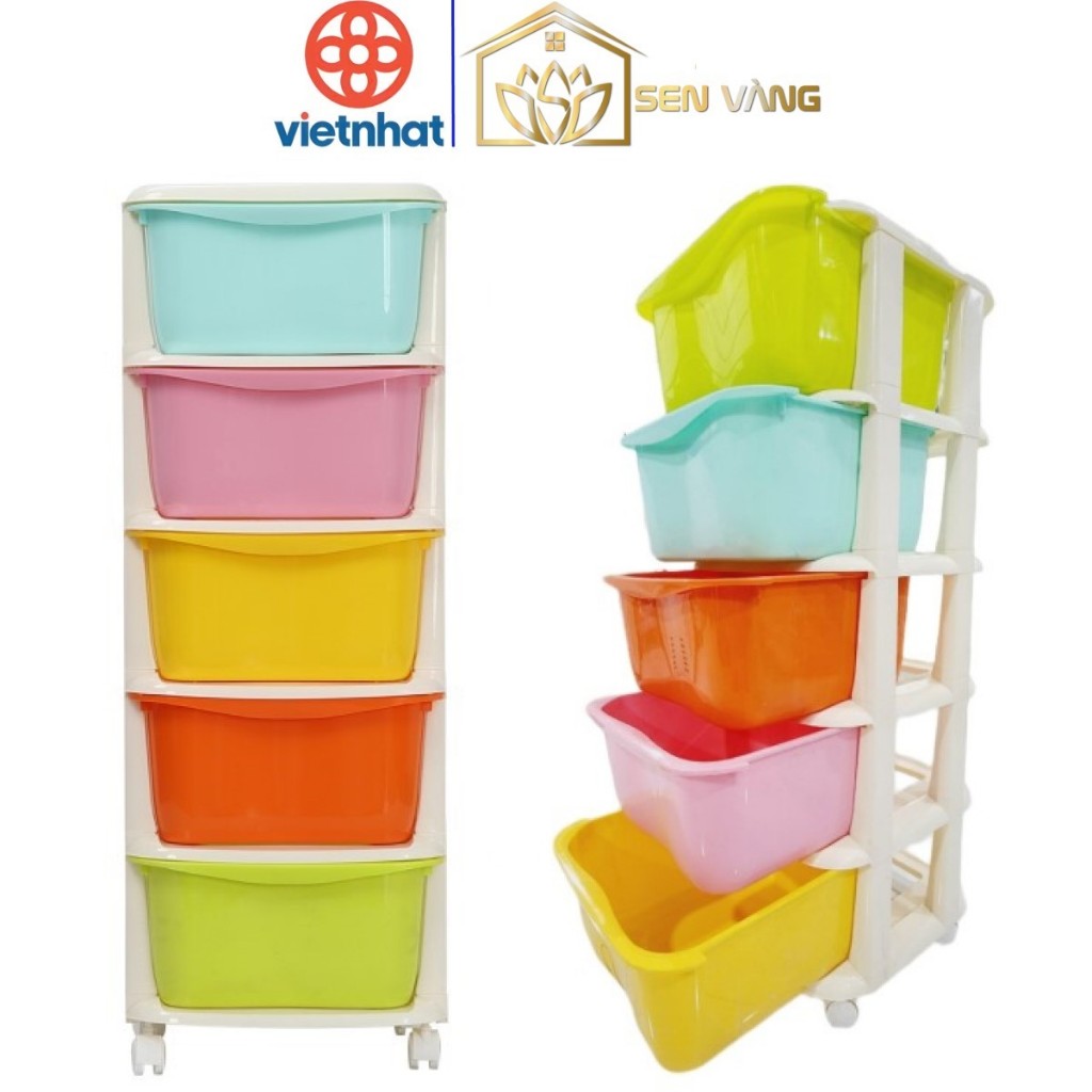  Tủ đa sắc nhựa VIỆT NHẬT   GIA LONG -  5 tầng ngăn kéo - Đựng đồ chơi tài liệu quần áo bé - 3638 