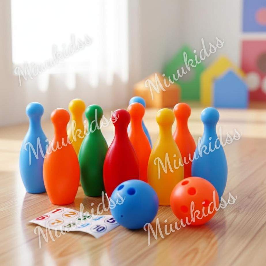 Bowling  Set 12 Món Bằng Nhựa Cao Cấp Có  Tem Dán Số  Cho Bé