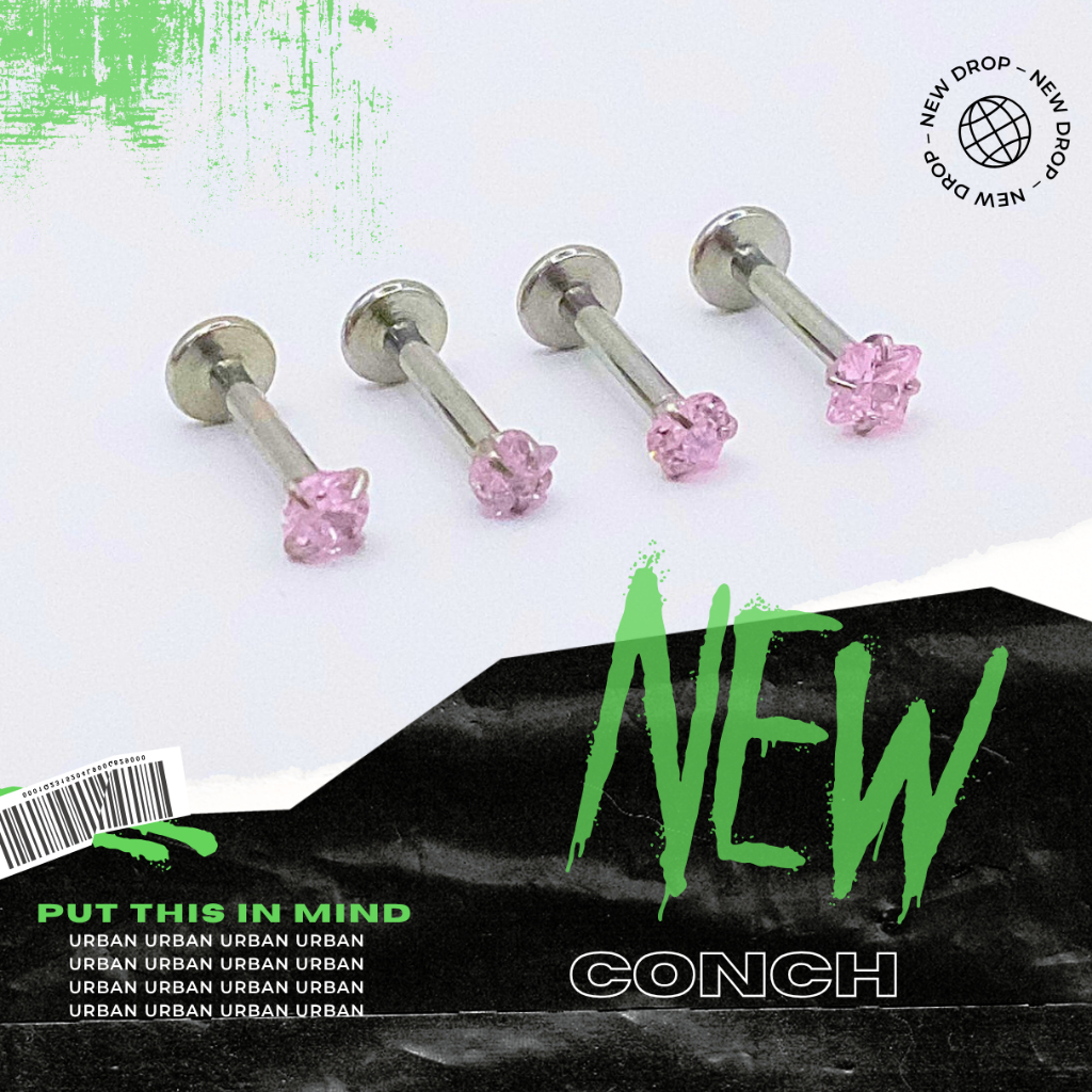 [BÁN THEO CHIẾC][XỎ] Khuyên Tai Nam Nữ Đá HỒNG Flatback Unisex Tragus Không Gỉ Không Ngứa Không Bay 